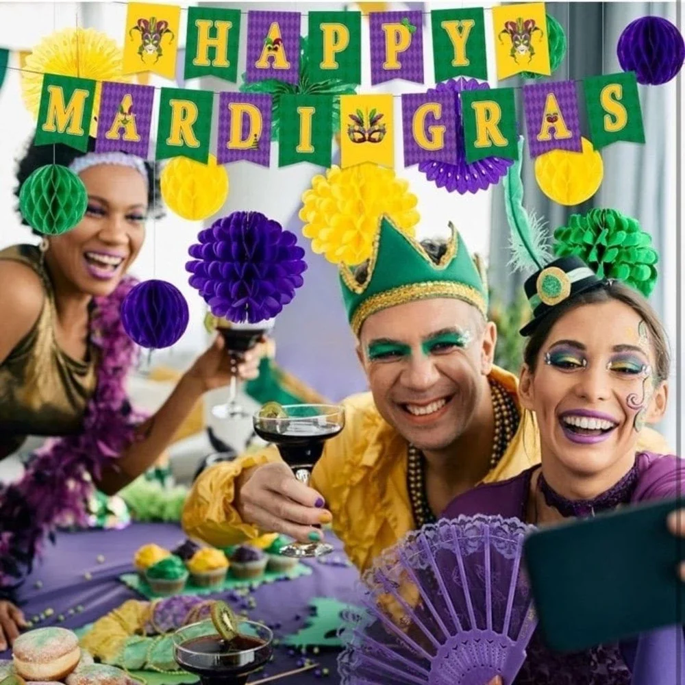 54 Pieces Mardi Gras Party Decorations and Supplies Set, Purple Green and Gold P